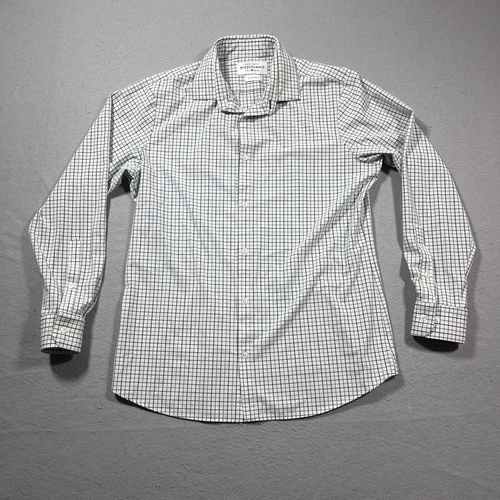 Mizzen+Main Leeward Collection‎ Shirt XL Trim Fit Green Navy Check Performance